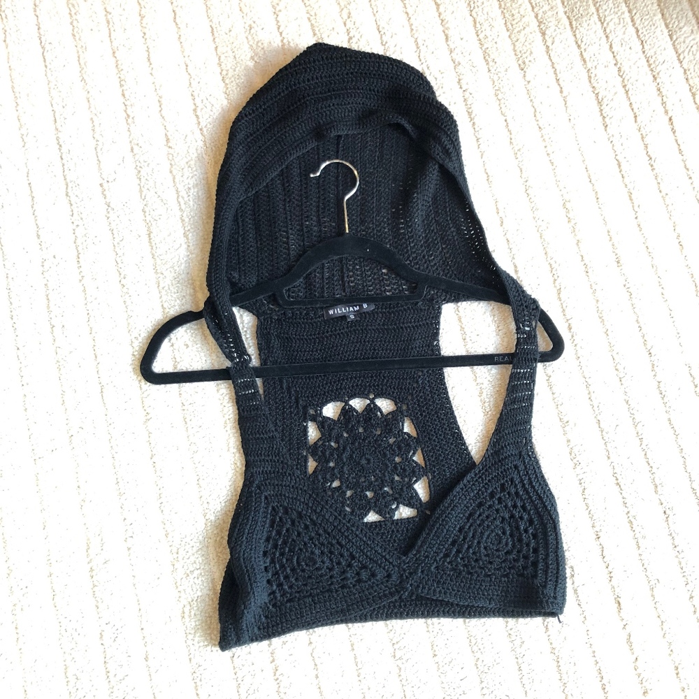 Black hooded crochet WILLIAM B crop top / size S